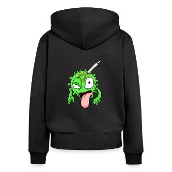 Virus geimpft - Frauen Premium Bio Zip Hoodie - Schwarz - Hinten - Julia (174cm)