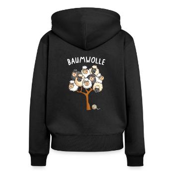 Schafe Landwirt Carton Schafwolle Baumwolle - Frauen Premium Bio Zip Hoodie - Schwarz - Hinten - Julia (174cm)
