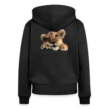 niedliches Löwen Baby in Brusttasche - Frauen Premium Bio Zip Hoodie - Schwarz - Hinten - Julia (174cm)