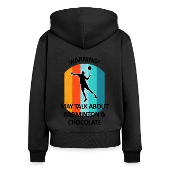 Badminton Badminton Badminton Player Chocolat - Sweat à capuche zippé Premium bio Femme - noir - Dos - Julia (174cm)