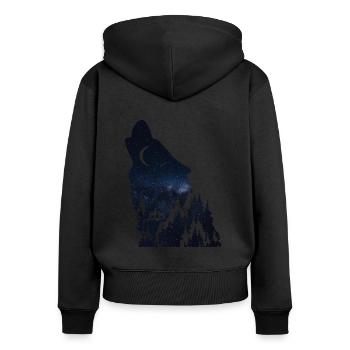 Wolf silhouette Galaxy - Frauen Premium Bio Zip Hoodie - Schwarz - Hinten - Julia (174cm)