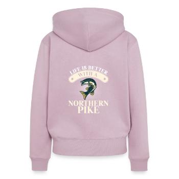 Life Is Better Funny Northern Pike Fish Humor For - Women's Premium Organic Zip Hoodie - dusky pink - Back - Julia (174cm)
