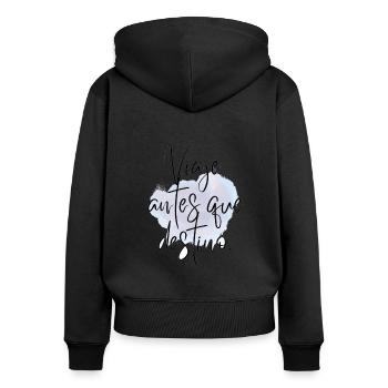 VOYAGEZ AVANT LA DESTINATION. - Sweat à capuche zippé Premium bio Femme - noir - Dos - Julia (174cm)