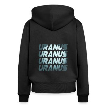 Uranus Design - Frauen Premium Bio Zip Hoodie - Schwarz - Hinten - Julia (174cm)