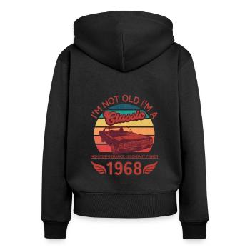 Ich bin nicht alt, ich bin ein Klassiker - Frauen Premium Bio Zip Hoodie - Schwarz - Hinten - Julia (174cm)