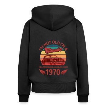Je ne suis pas vieux - Sweat à capuche zippé Premium bio Femme - noir - Dos - Julia (174cm)