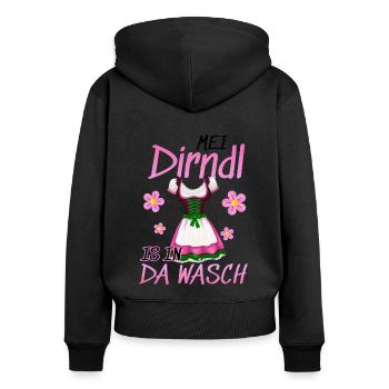 Dirndl Tracht | Mei Dirndl is in da - Frauen Premium Bio Zip Hoodie - Schwarz - Hinten - Julia (174cm)