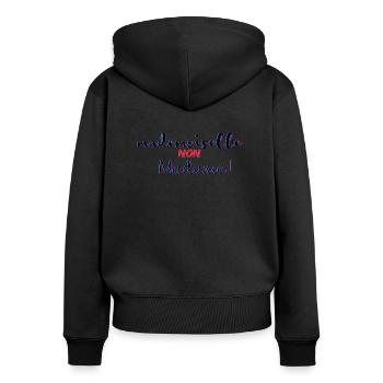 mademoiselle - Sweat à capuche zippé Premium bio Femme - noir - Dos - Julia (174cm)