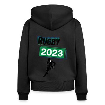 Rugby 2023 Rugbyspiel Rugbyspieler Sport Spiel - Frauen Premium Bio Zip Hoodie - Schwarz - Hinten - Julia (174cm)