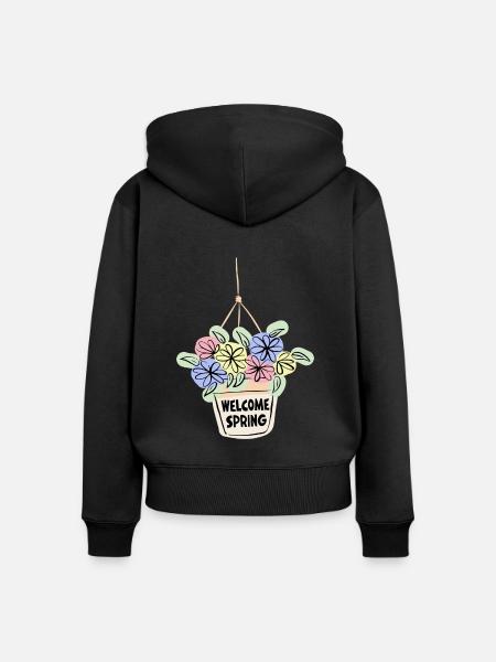 Welcome Spring - Frauen Premium Bio Zip Hoodie - Schwarz