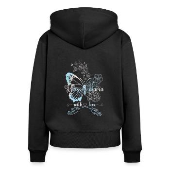 BÉNIS MAMAN AVEC AMOUR - Sweat à capuche zippé Premium bio Femme - noir - Dos - Julia (174cm)