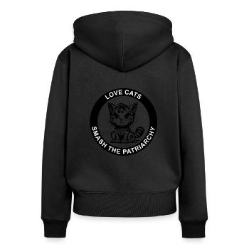 LOVE CATS SMASH THE PATRIARCHY - Frauen Premium Bio Zip Hoodie - Schwarz - Hinten - Julia (174cm)