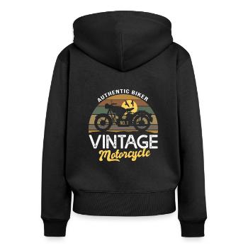 biker vintage cadeau anniversaire moto homme - Sweat à capuche zippé Premium bio Femme - noir - Dos - Julia (174cm)