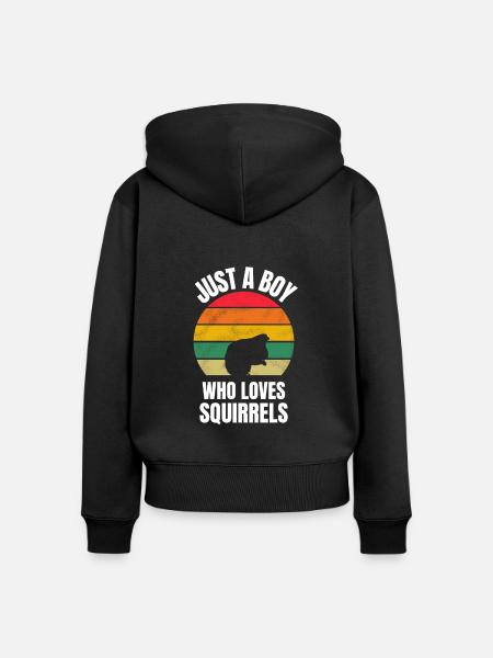 Retro Wald Tier Eichhörnchen Junge - Frauen Premium Bio Zip Hoodie - Schwarz