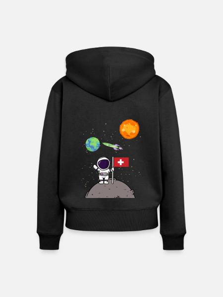 Planet Schweiz Flagge Mondlandung Astronaut - Frauen Premium Bio Zip Hoodie - Schwarz