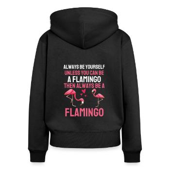 Exotisches Tier Vogel Geschenk Lustiges Flamingo - Frauen Premium Bio Zip Hoodie - Schwarz - Hinten - Julia (174cm)