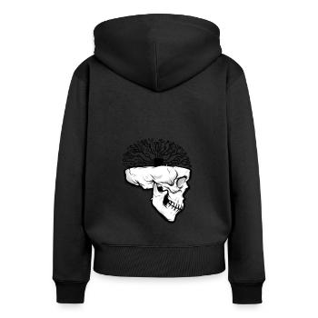 Totenkopf Gehirn CPU Platine gedruckt - Frauen Premium Bio Zip Hoodie - Schwarz - Hinten - Julia (174cm)