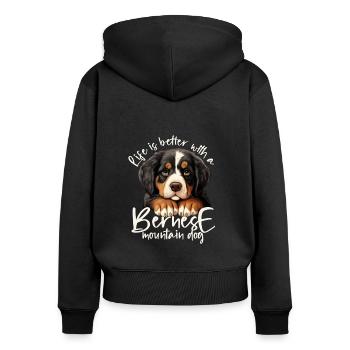 Berner Sennenhund - Frauen Premium Bio Zip Hoodie - Schwarz - Hinten - Julia (174cm)