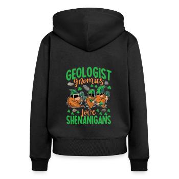 Gnomies géologue Saint-Patrick - Sweat à capuche zippé Premium bio Femme - noir - Dos - Julia (174cm)