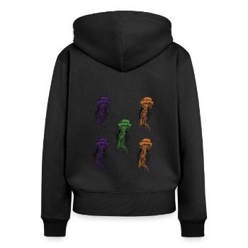 Quallen Shirt - Frauen Premium Bio Zip Hoodie - Schwarz - Hinten - Julia (174cm)