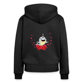 Niedliches Narwal Kinder Geschenk - Frauen Premium Bio Zip Hoodie - Schwarz - Hinten - Julia (174cm)