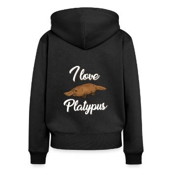 J’adore les ornithorynques - Sweat à capuche zippé Premium bio Femme - noir - Dos - Julia (174cm)