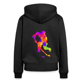 Eishockey Jungen Kinder Männer - Frauen Premium Bio Zip Hoodie - Schwarz - Hinten - Julia (174cm)