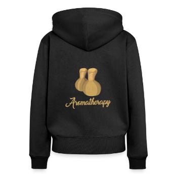 Tolle Aromatherapie Geschenkidee - Frauen Premium Bio Zip Hoodie - Schwarz - Hinten - Julia (174cm)