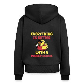 Cadeau de canard de bain - Sweat à capuche zippé Premium bio Femme - noir - Dos - Julia (174cm)