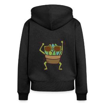 Lustige Sukkulente Mit Sonnenbrille - Frauen Premium Bio Zip Hoodie - Schwarz - Hinten - Julia (174cm)