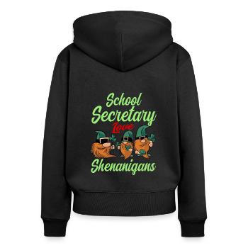Schulsekretärin Liebt Spielereien St. Patricks Day - Frauen Premium Bio Zip Hoodie - Schwarz - Hinten - Julia (174cm)