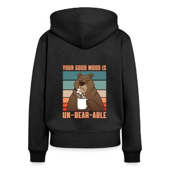 Lustiger Morgenkaffee Trinkender Braunbär Bär - Frauen Premium Bio Zip Hoodie - Schwarz - Hinten - Julia (174cm)