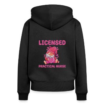 Niedlicher Lizenzierter Praktischer Zwerg - Frauen Premium Bio Zip Hoodie - Schwarz - Hinten - Julia (174cm)