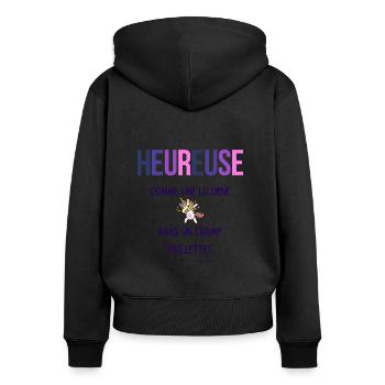 Heureuse comme une licorne dans un champ de paille - Sweat à capuche zippé Premium bio Femme - noir - Dos - Julia (174cm)