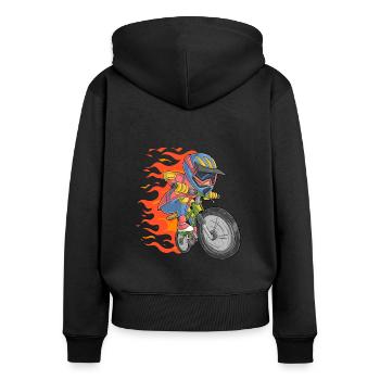 Biker mit Flammen - Frauen Premium Bio Zip Hoodie - Schwarz - Hinten - Julia (174cm)