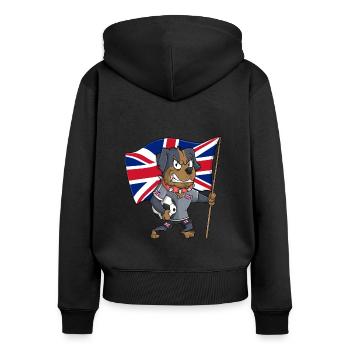 Chien fan anglais - Sweat à capuche zippé Premium bio Femme - noir - Dos - Julia (174cm)