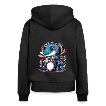 Cool T-Rex Dinosaur Drummer - Women's Premium Organic Zip Hoodie - black - Back - Julia (174cm)