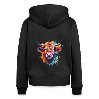 Colorful Splash Art Highland Cow - Women's Premium Organic Zip Hoodie - black - Back - Julia (174cm)