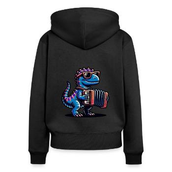 Dino Akkordeonist Mit Sonnenbrille - Frauen Premium Bio Zip Hoodie - Schwarz - Hinten - Julia (174cm)