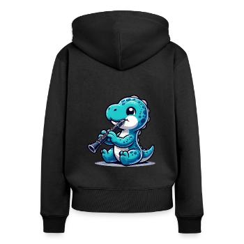 Dino Flötist Niedliches Design - Frauen Premium Bio Zip Hoodie - Schwarz - Hinten - Julia (174cm)