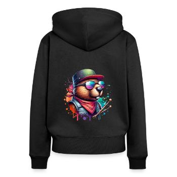 Beaver Drums Musician Animal Funny Rock - Women's Premium Organic Zip Hoodie - black - Back - Julia (174cm)