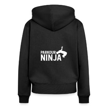 Parkour Ninja Shirt Geschenk - Frauen Premium Bio Zip Hoodie - Schwarz - Hinten - Julia (174cm)