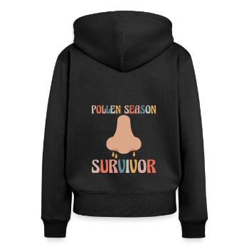 Cadeau de chemise de survivant de saison du pollen - Sweat à capuche zippé Premium bio Femme - noir - Dos - Julia (174cm)
