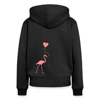 Flamingo with heart balloon - Women's Premium Organic Zip Hoodie - black - Back - Julia (174cm)