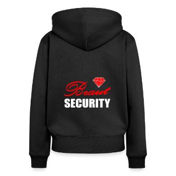 JGA - Frauen Premium Bio Zip Hoodie - Schwarz - Hinten - Julia (174cm)