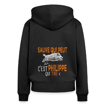 Philippe c est Philippe qui tire Humour Chasseur - Sweat à capuche zippé Premium bio Femme - noir - Dos - Julia (174cm)
