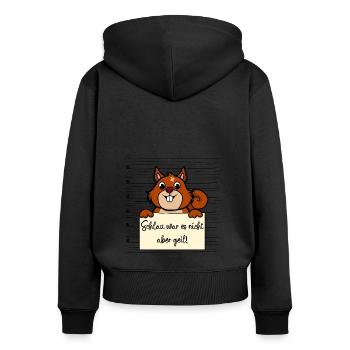 Eichhörnchen lustiger Spruch humor Gefängnisbild - Frauen Premium Bio Zip Hoodie - Schwarz - Hinten - Julia (174cm)