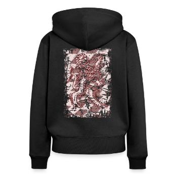 Bayrischer Löwe - Sepia - Frauen Premium Bio Zip Hoodie - Schwarz - Hinten - Julia (174cm)
