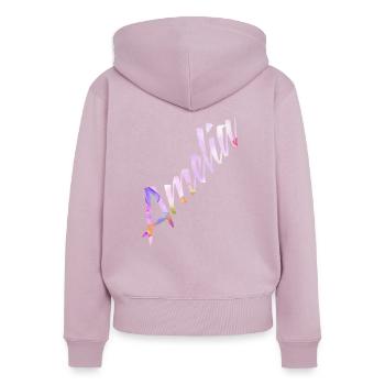 Amelia - Sweat à capuche zippé Premium bio Femme - rose poudré - Dos - Julia (174cm)