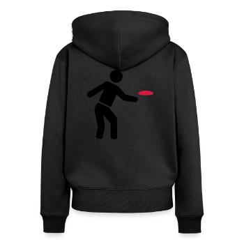 Discgolf - Frauen Premium Bio Zip Hoodie - Schwarz - Hinten - Julia (174cm)